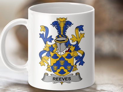 Physical Item 11oz / White Reeves Surname Irish Heraldry Ceramic Mug