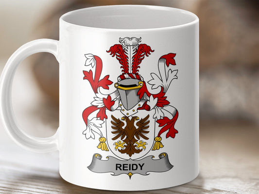 Physical Item 11oz / White Reidy Surname Irish Heraldry Ceramic Mug