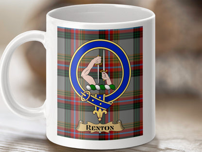 Physical Item 11oz / White Renton Clan Scottish Tartan Crest Mug