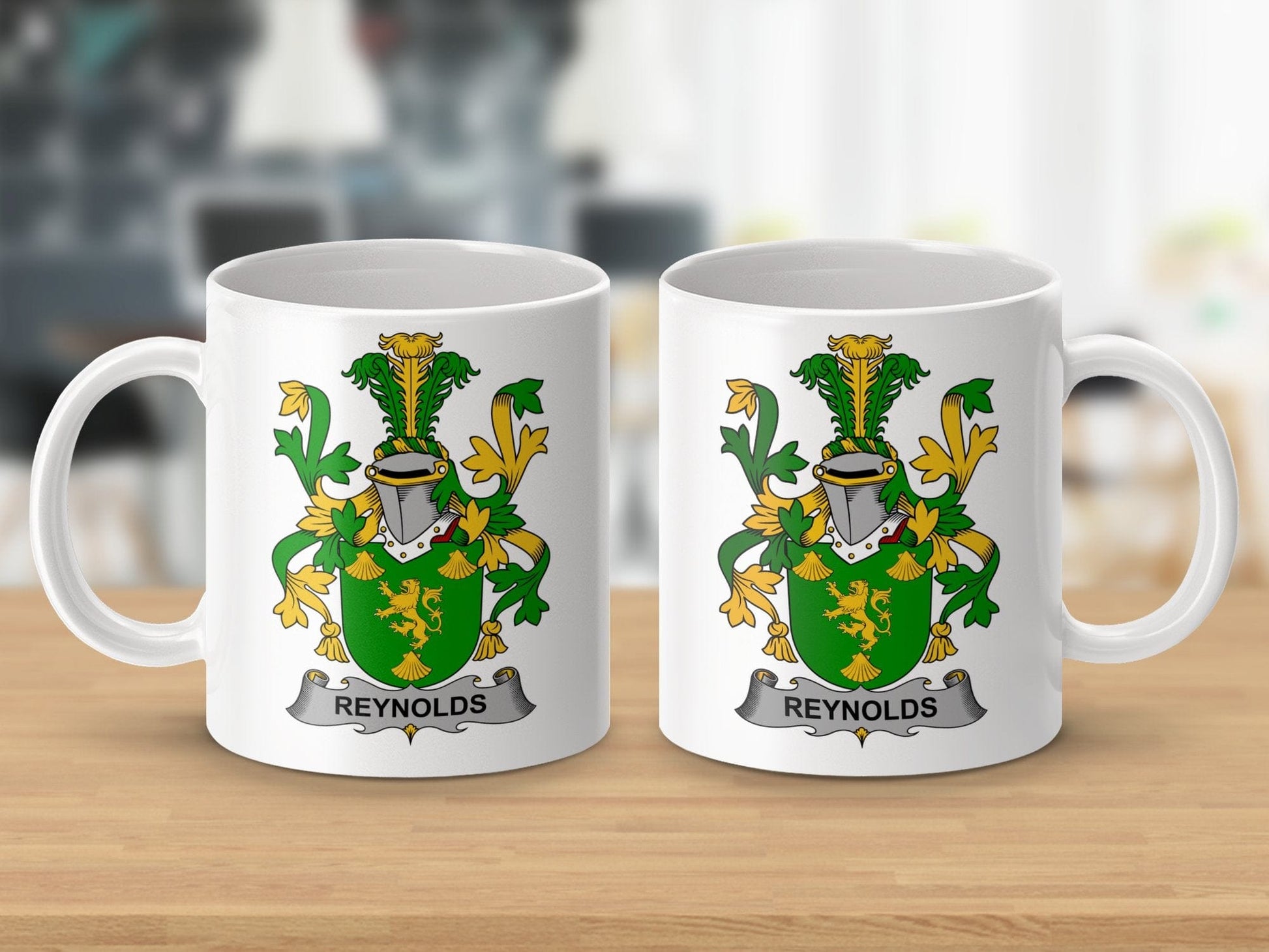 Physical Item 11oz / White Reynolds Surname Irish Heraldry Ceramic Coffee Mug