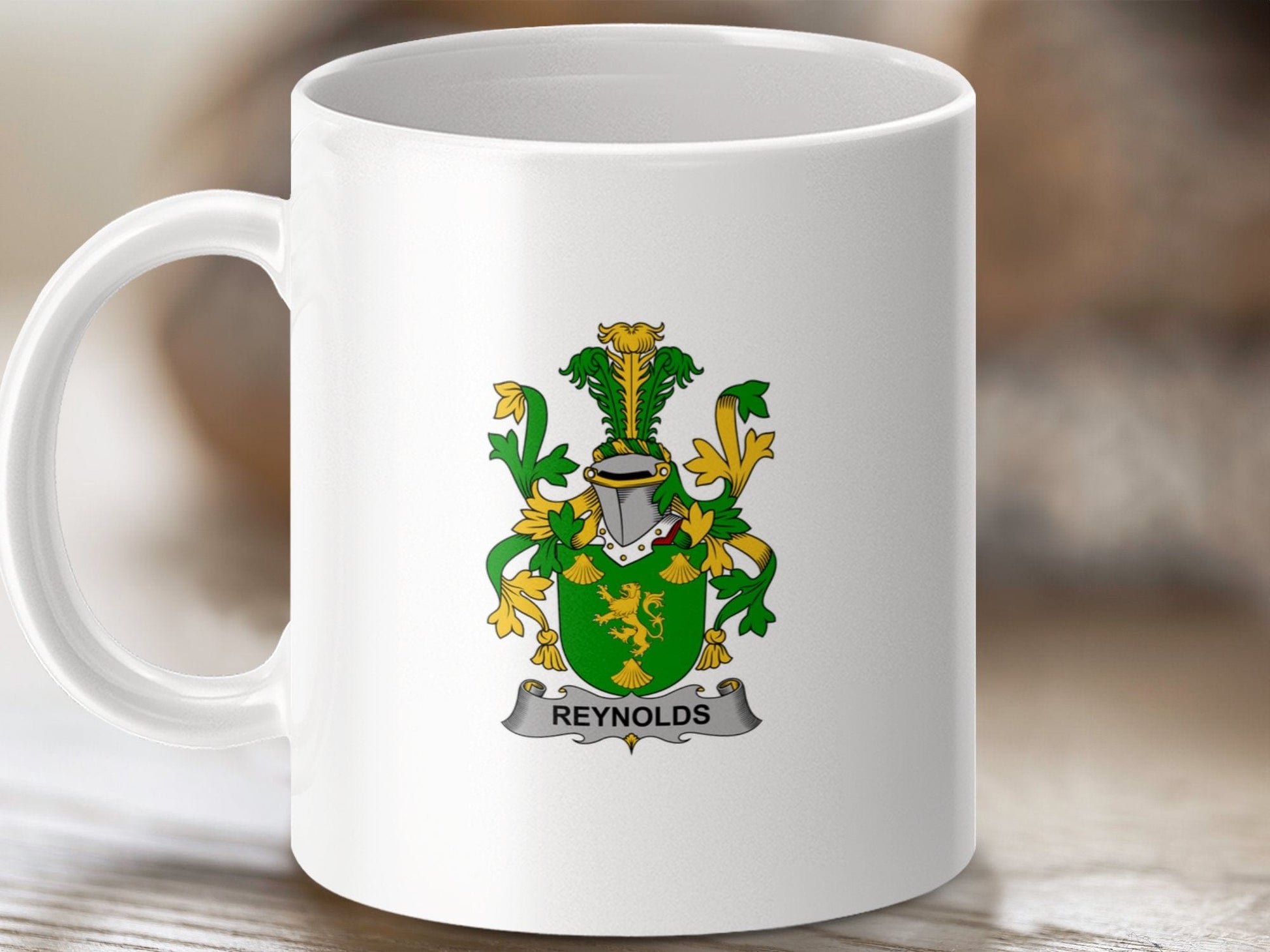 Physical Item 11oz / White Reynolds Surname Irish Heraldry Ceramic Mug