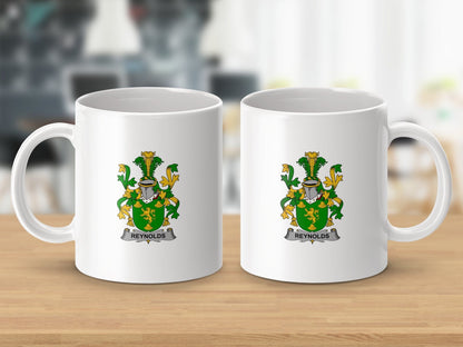 Physical Item 11oz / White Reynolds Surname Irish Heraldry Ceramic Mug