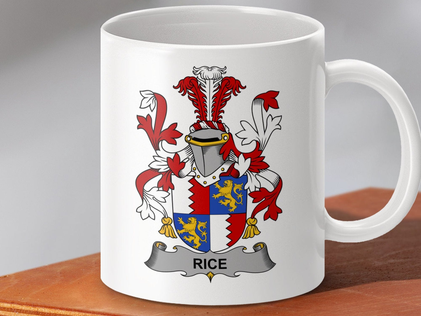 Physical Item 11oz / White Rice Surname Irish Heraldry Ceramic Mug