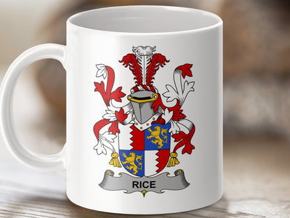 Physical Item 11oz / White Rice Surname Irish Heraldry Ceramic Mug