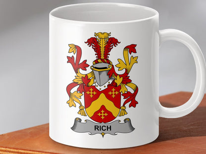 Physical Item 11oz / White Rich Surname Irish Heraldry Coat of Arms Mug