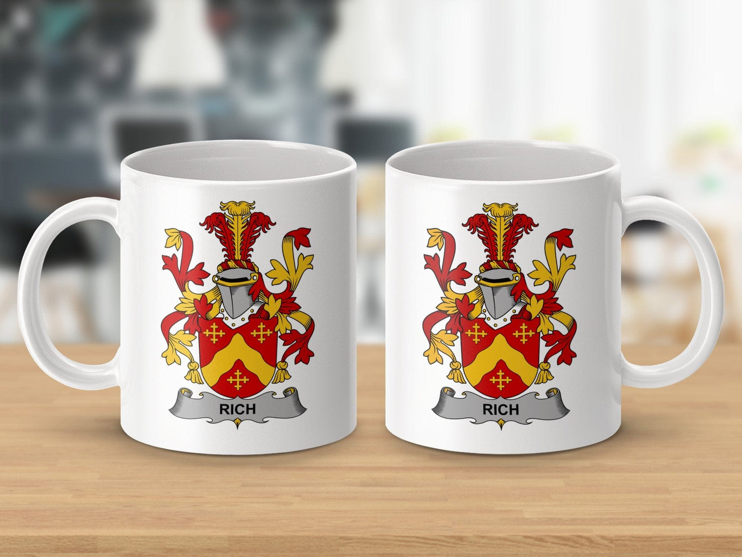 Physical Item 11oz / White Rich Surname Irish Heraldry Coat of Arms Mug