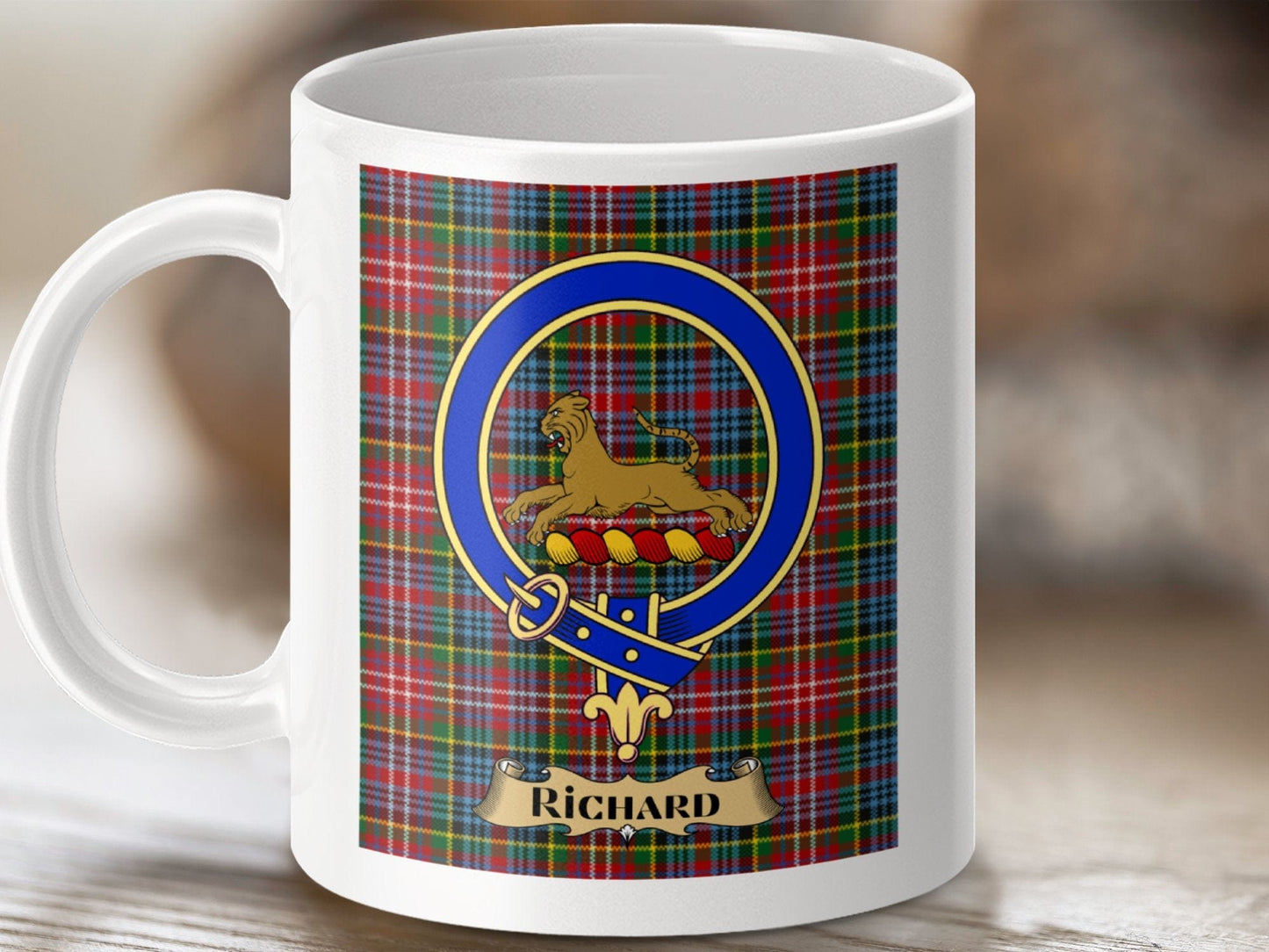 Physical Item 11oz / White Richard Clan Scottish Tartan Crest Mug