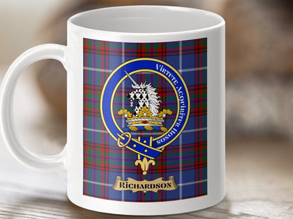 Physical Item 11oz / White Richardson Clan Scottish Tartan Crest Mug