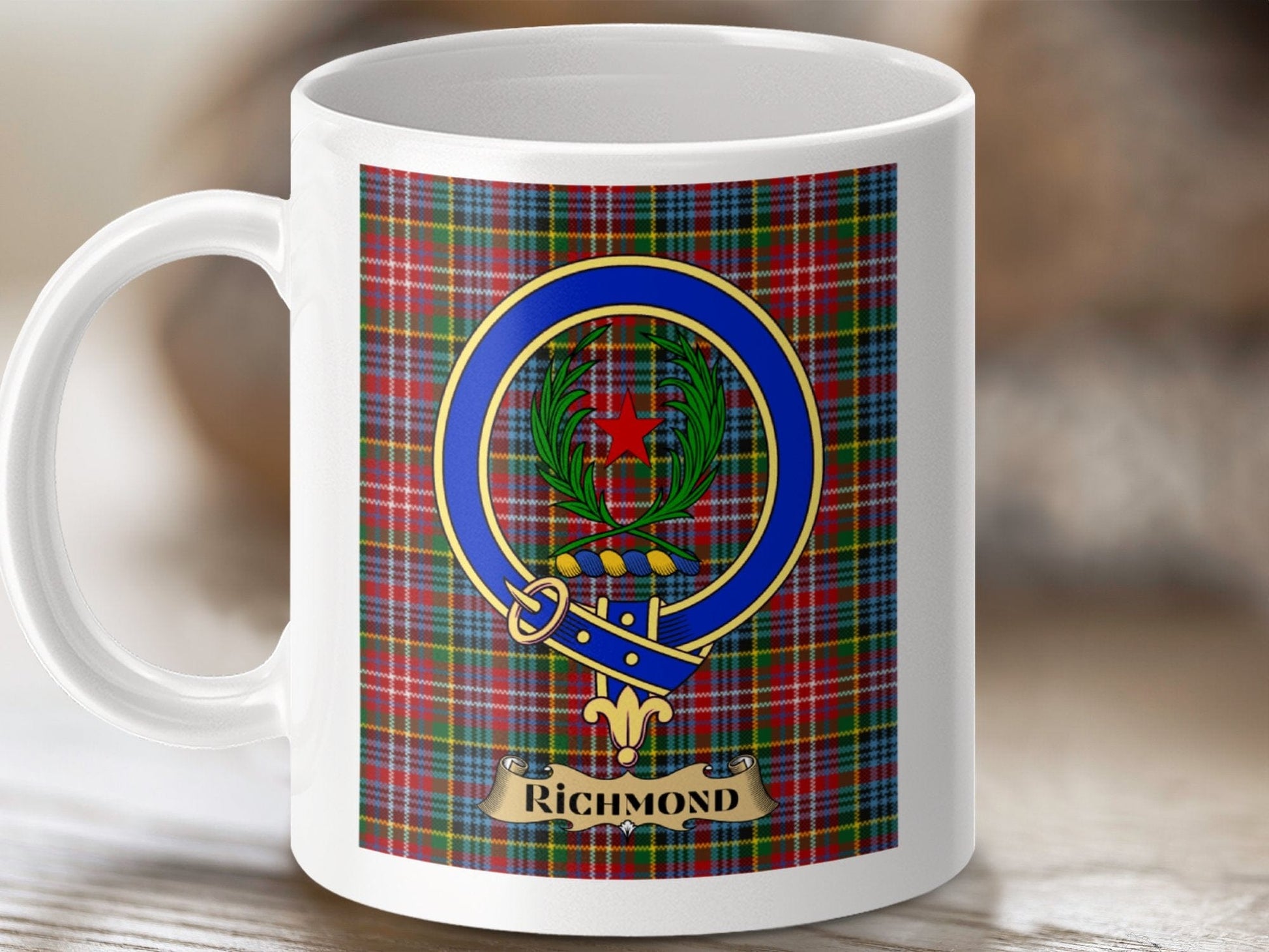 Physical Item 11oz / White Richmond Clan Scottish Tartan Crest Mug