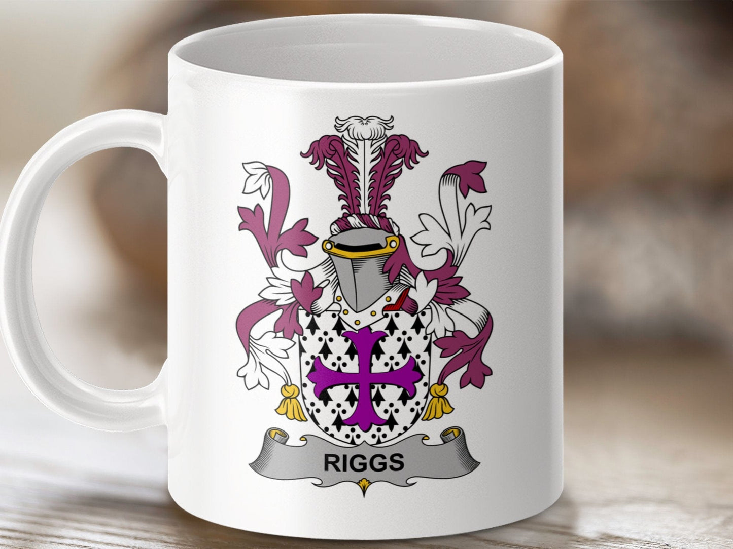 Physical Item 11oz / White Riggs Surname Irish Heraldry Ceramic Mug