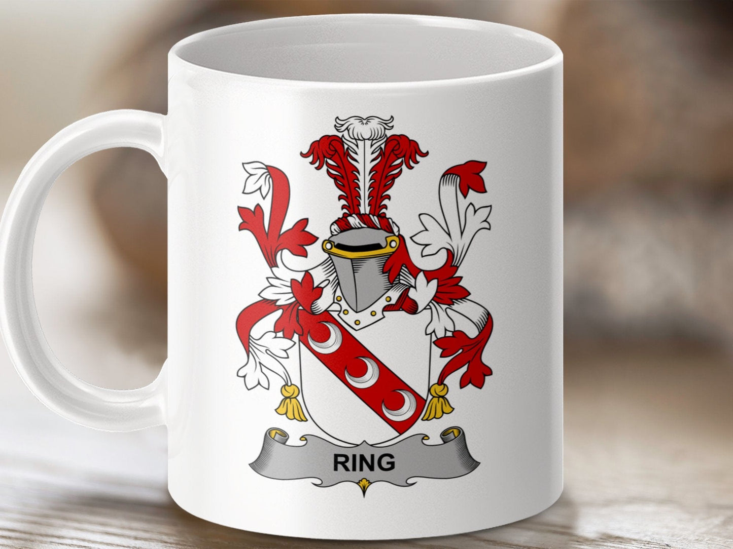 Physical Item 11oz / White Ring Surname Irish Heraldry Ceramic Mug