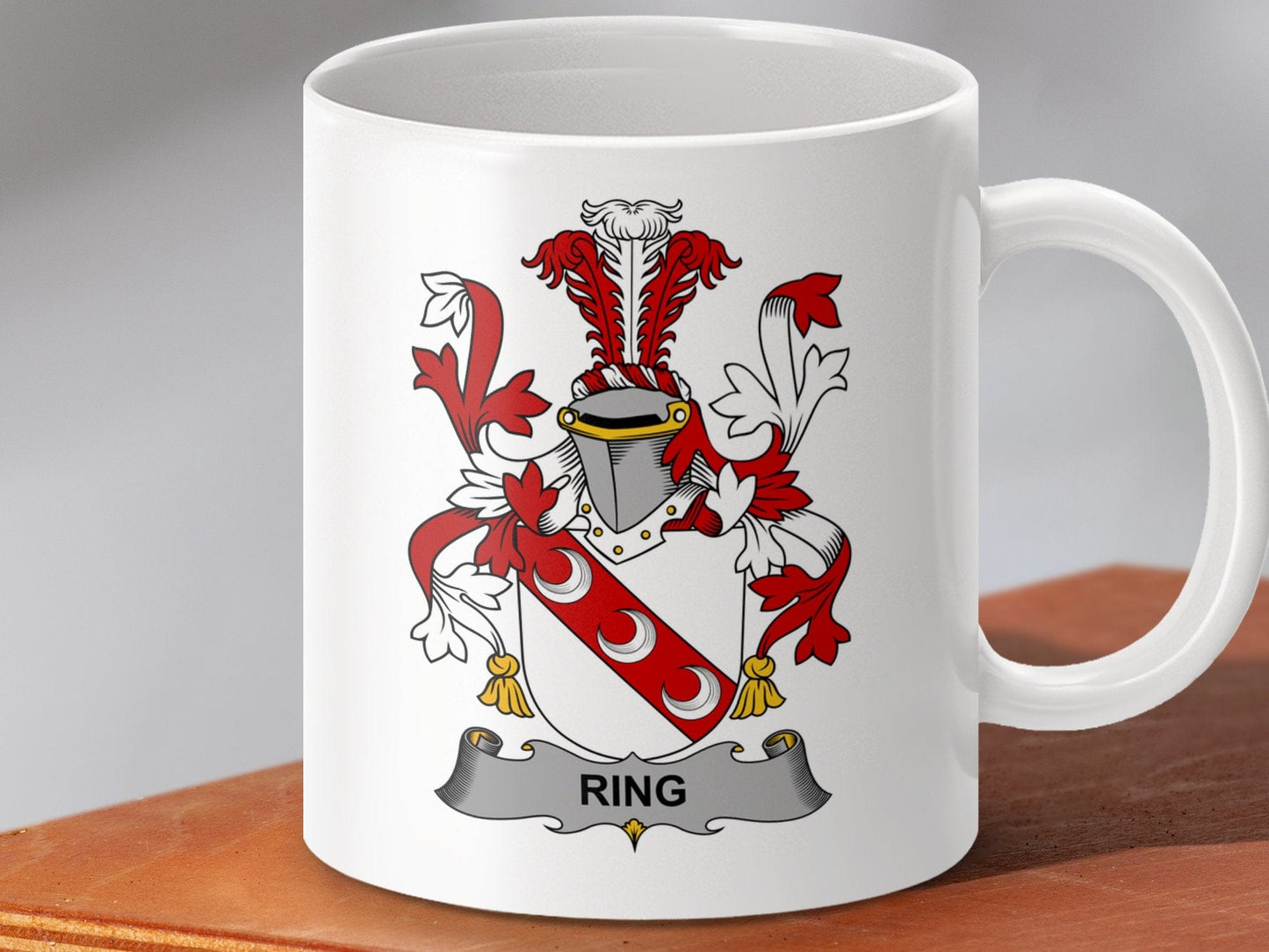 Physical Item 11oz / White Ring Surname Irish Heraldry Ceramic Mug