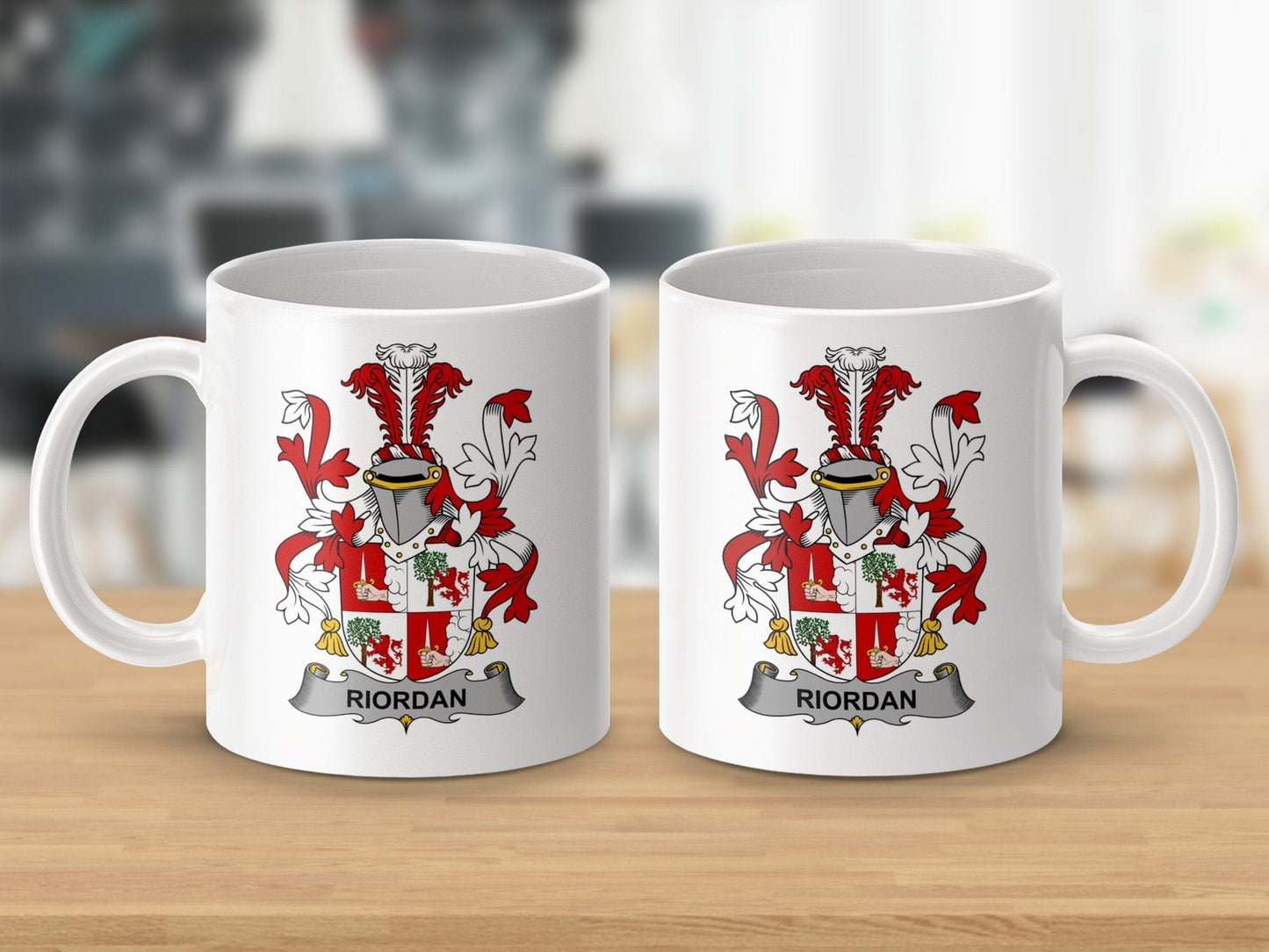 Physical Item 11oz / White Riordan Surname Irish Heraldry Ceramic Mug