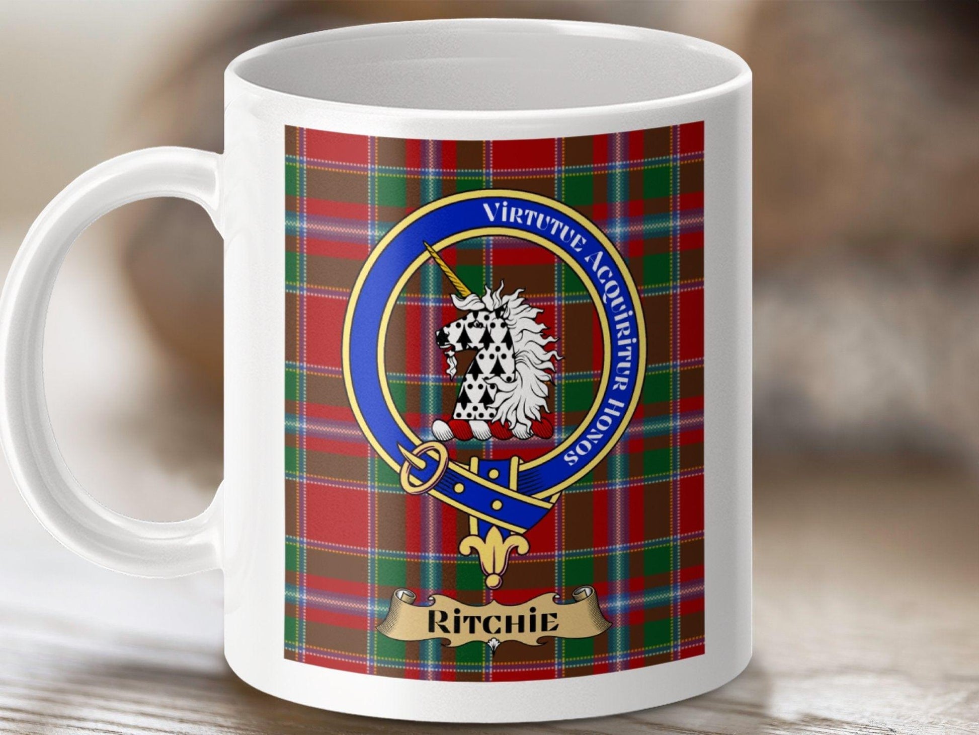 Ritchie Clan Scottish Tartan Crest Mug - Celtic Ancestry Gifts