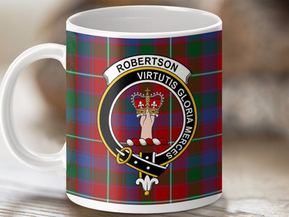 Physical Item 11oz / White Robertson Clan Crest Tartan Scottish Mug