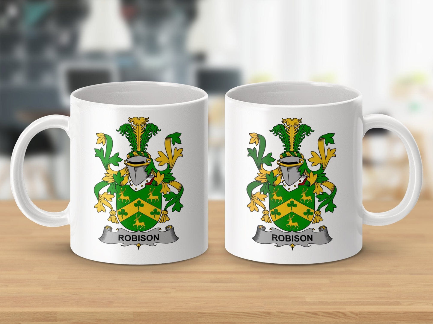 Physical Item 11oz / White Robison Surname Irish Heraldry Ceramic Mug