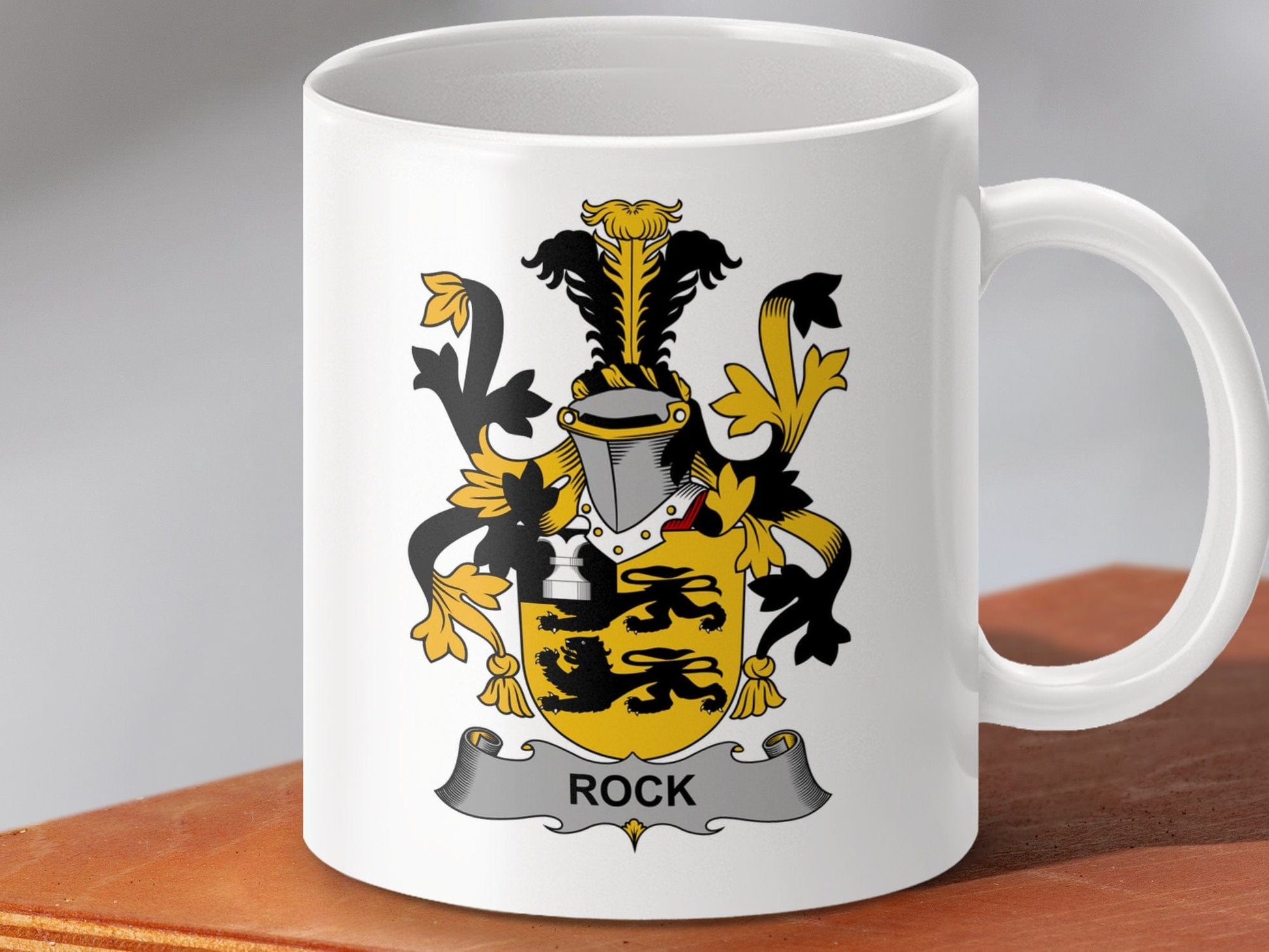 Physical Item 11oz / White Rock Surname Irish Heraldry Ceramic Mug