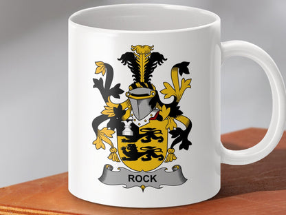 Physical Item 11oz / White Rock Surname Irish Heraldry Ceramic Mug