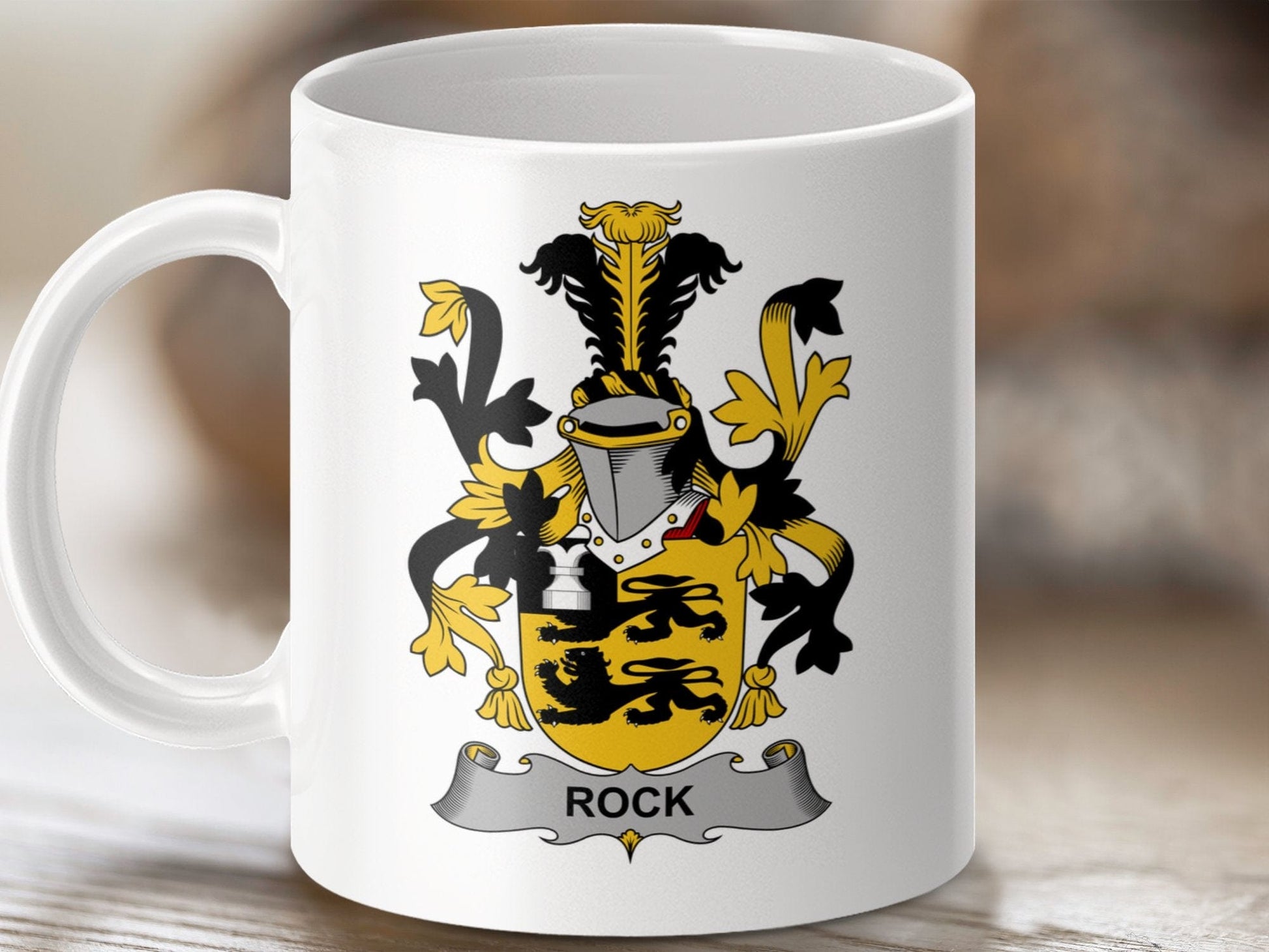 Physical Item 11oz / White Rock Surname Irish Heraldry Ceramic Mug