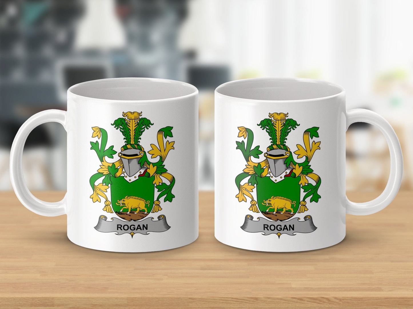 Physical Item 11oz / White Rogan Surname Irish Heraldry Ceramic Mug