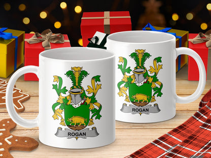 Physical Item 11oz / White Rogan Surname Irish Heraldry Ceramic Mug