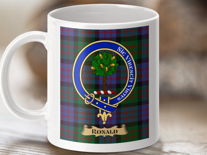 Physical Item 11oz / White Ronald Clan Scottish Tartan Crest Mug