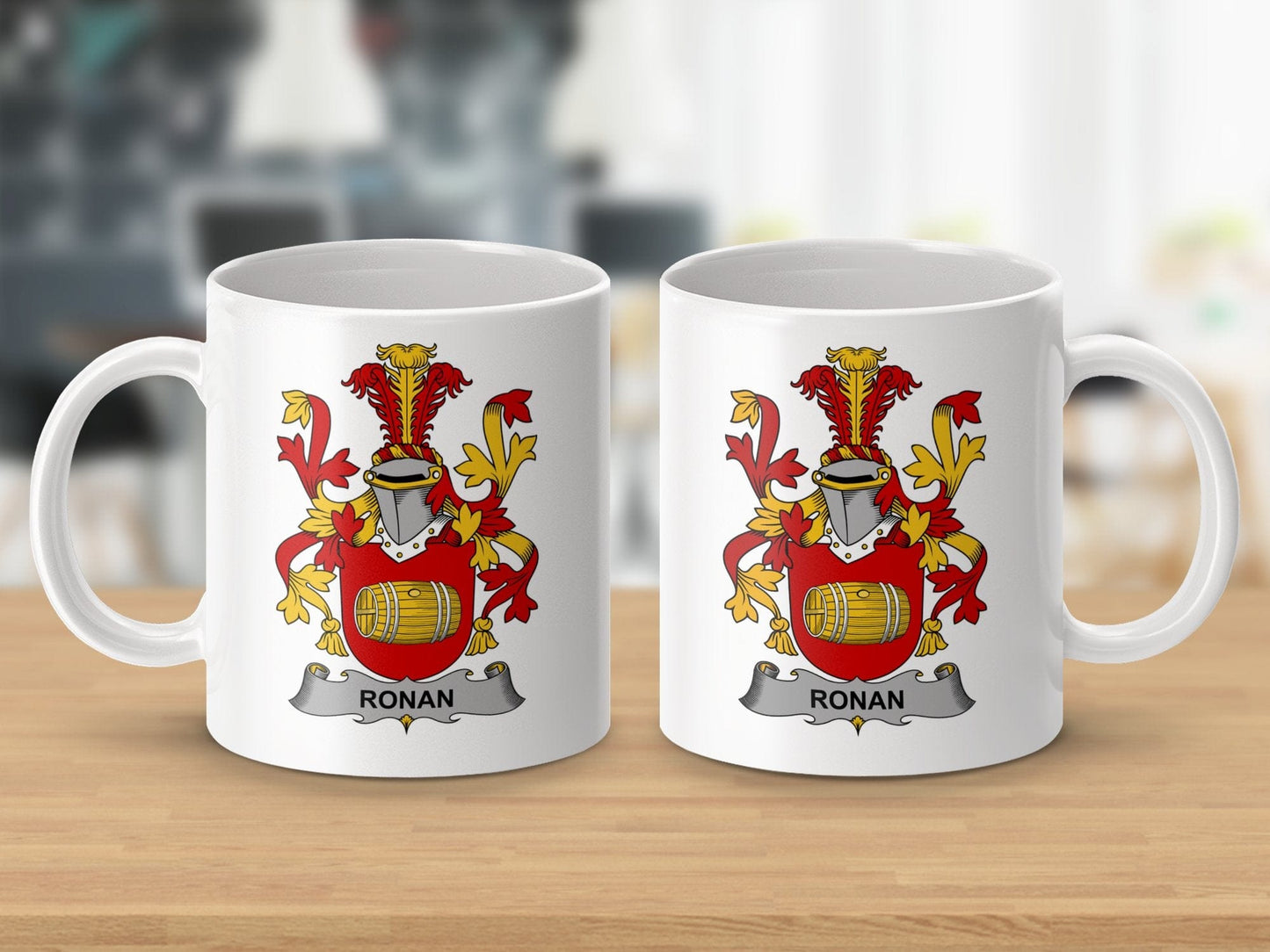 Physical Item 11oz / White Ronan Surname Irish Heraldry Ceramic Mug