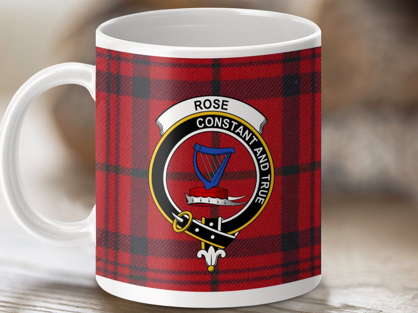 Physical Item 11oz / White Rose Clan Crest Tartan Scottish Mug