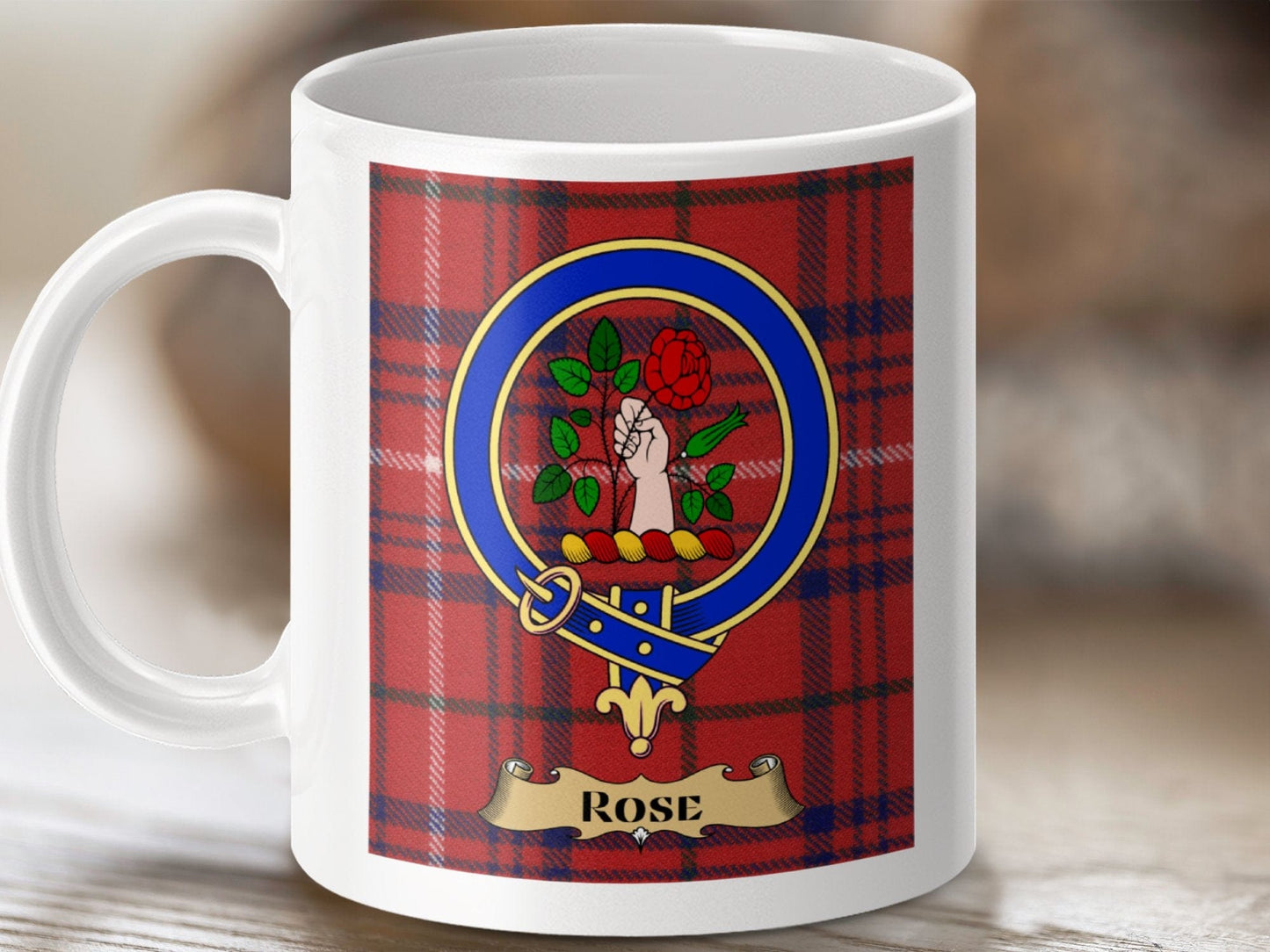 Physical Item 11oz / White Rose Clan Scottish Tartan Crest Mug