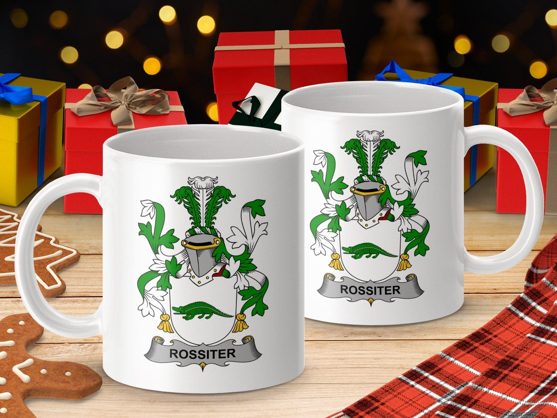 Physical Item 11oz / White Rossiter Surname Irish Heraldry Ceramic Mug