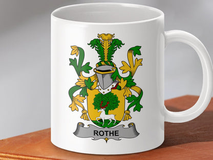 Physical Item 11oz / White Rothe Surname Irish Heraldry Ceramic Mug