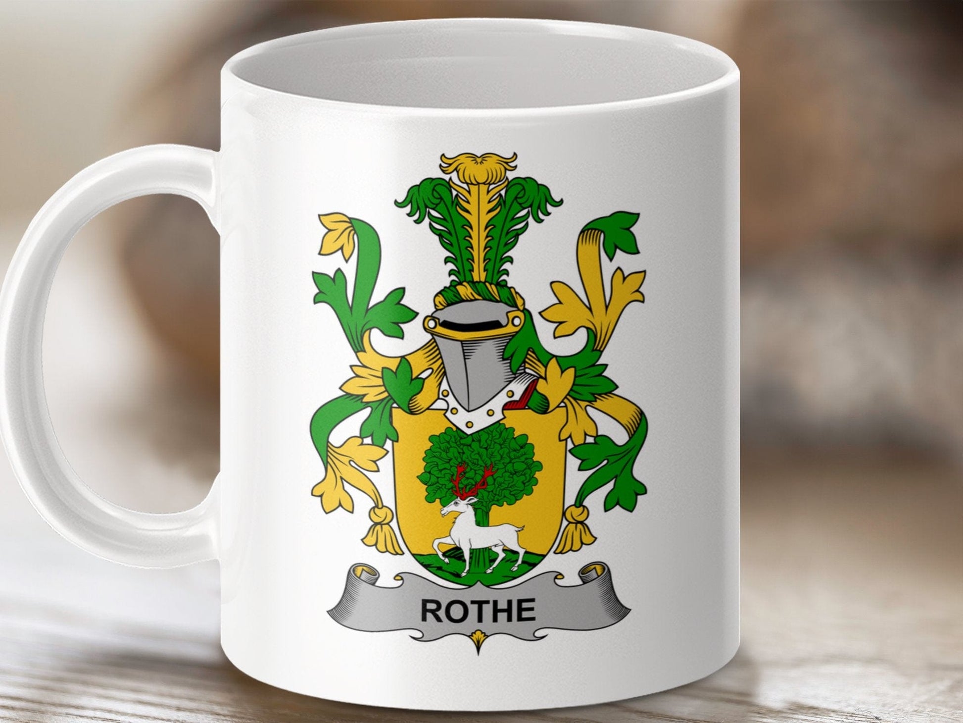 Physical Item 11oz / White Rothe Surname Irish Heraldry Ceramic Mug