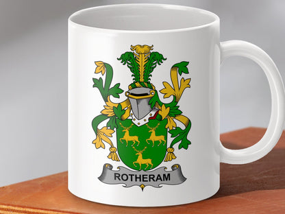 Physical Item 11oz / White Rotheram Surname Irish Heraldry Ceramic Mug