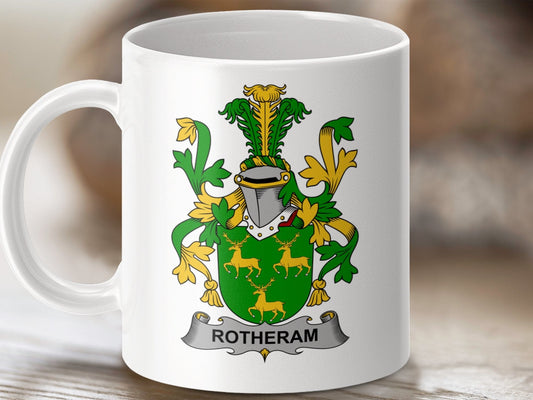 Physical Item 11oz / White Rotheram Surname Irish Heraldry Ceramic Mug