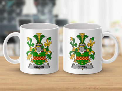 Physical Item 11oz / White Rowan Surname Irish Heraldry Ceramic Mug