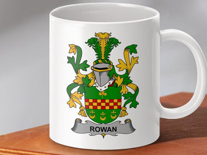 Physical Item 11oz / White Rowan Surname Irish Heraldry Ceramic Mug