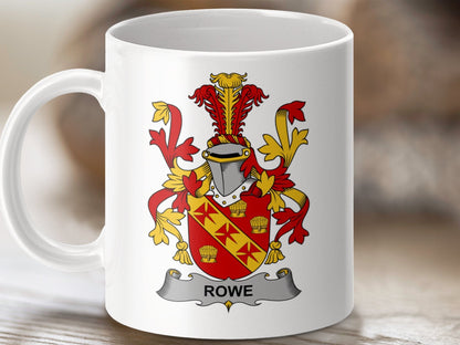 Physical Item 11oz / White Rowe Surname Irish Heraldry Ceramic Mug