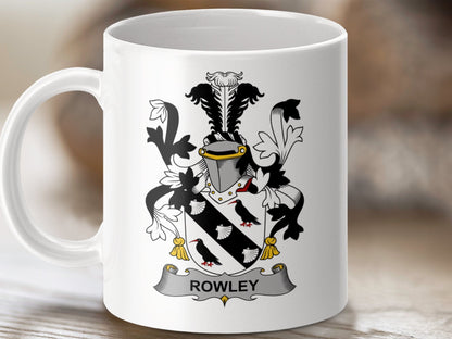 Physical Item 11oz / White Rowley Surname Irish Heraldry Ceramic Mug