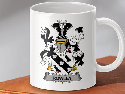 Physical Item 11oz / White Rowley Surname Irish Heraldry Ceramic Mug