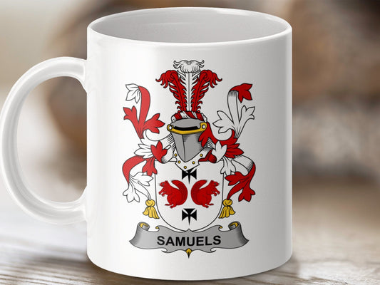 Physical Item 11oz / White Samuels Surname Irish Heraldry Ceramic Mug