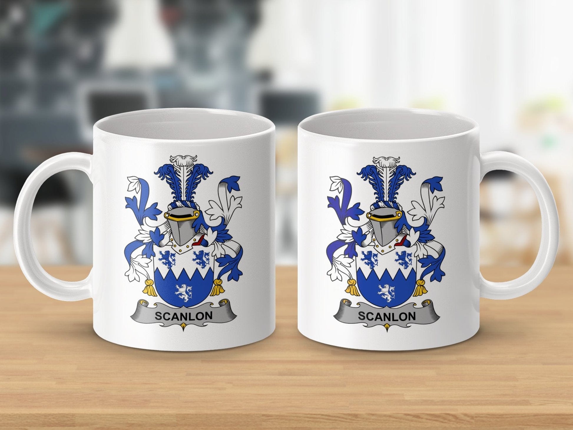 Physical Item 11oz / White Scanlon Surname Irish Heraldry Ceramic Mug