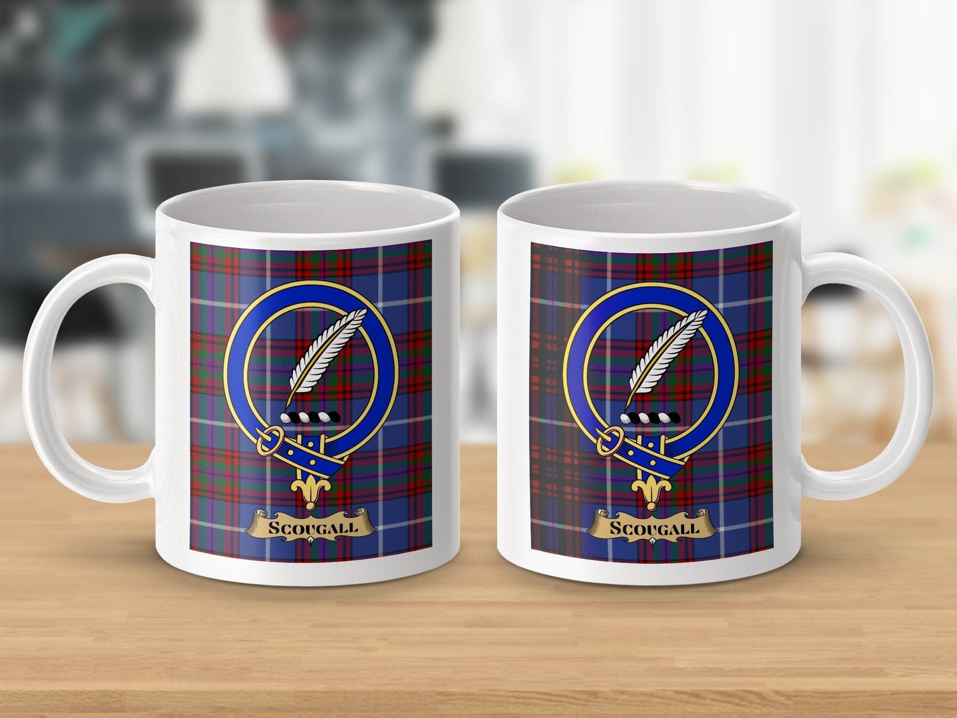 Physical Item 11oz / White Scougall Clan Scottish Tartan Crest Mug