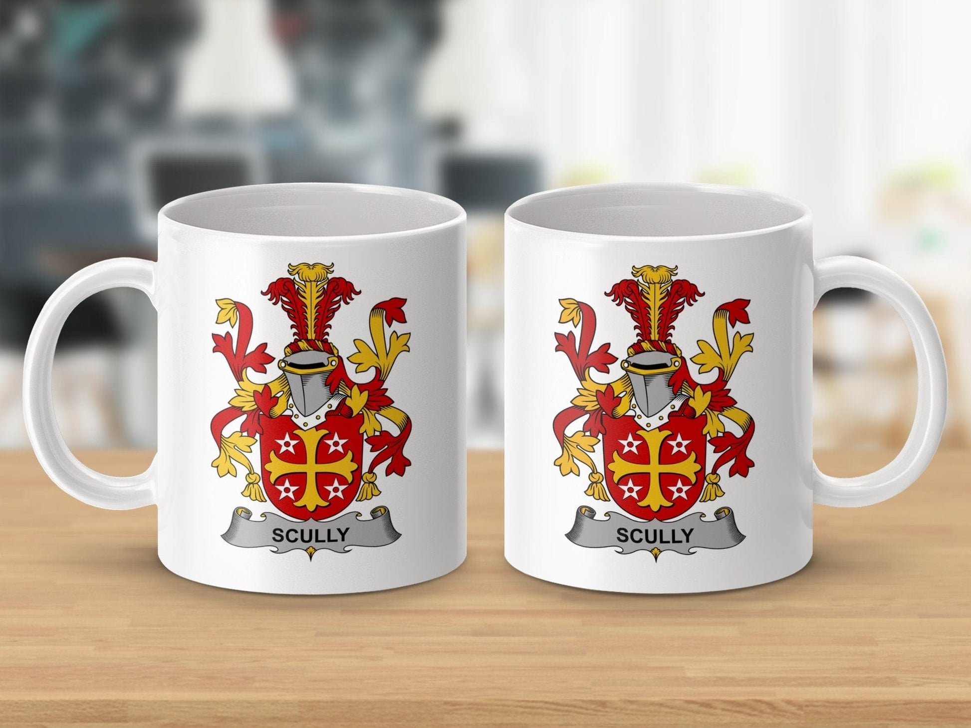 Physical Item 11oz / White Scully Surname Irish Heraldry Shield Design Mug