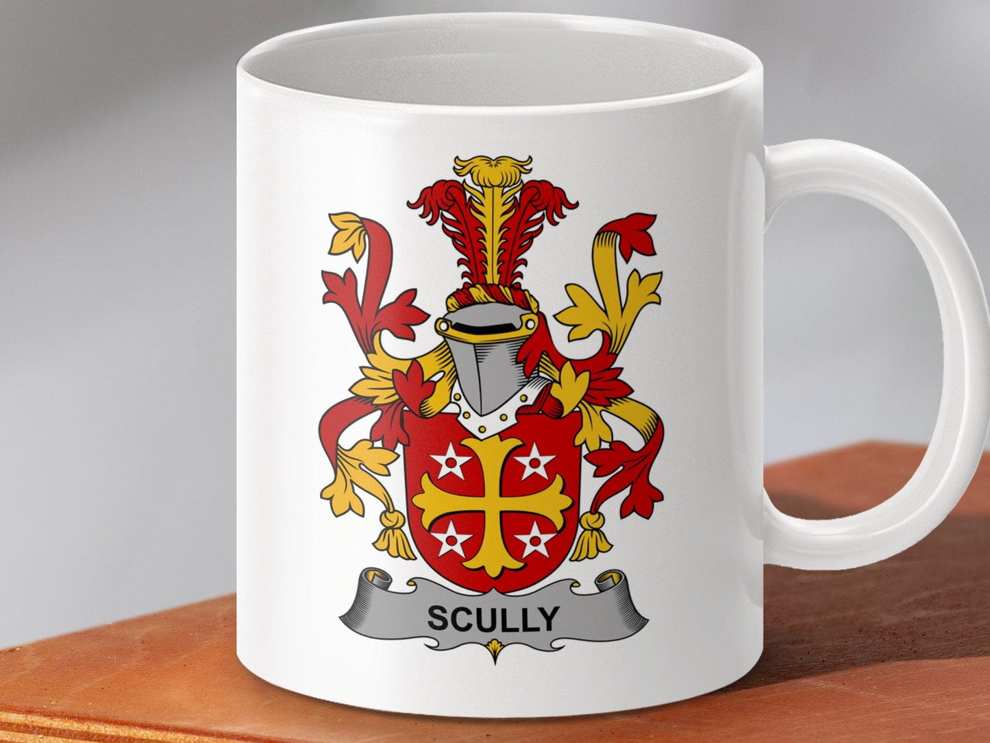 Physical Item 11oz / White Scully Surname Irish Heraldry Shield Design Mug