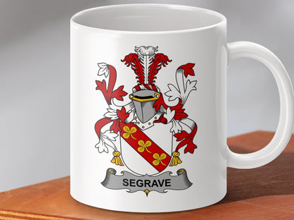 Physical Item 11oz / White Segrave Surname Irish Heraldry Ceramic Mug