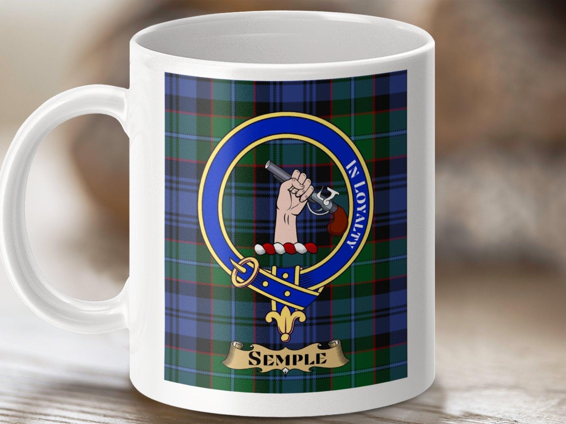 Physical Item 11oz / White Semple Clan Scottish Tartan Crest Mug