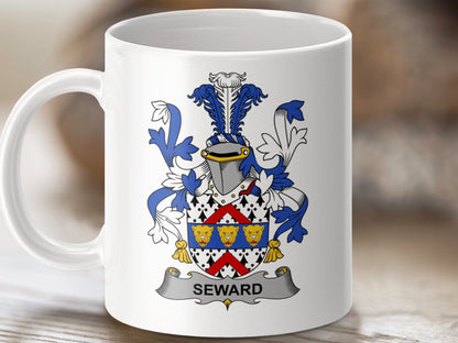 Physical Item 11oz / White Seward Surname Irish Heraldry Ceramic Mug