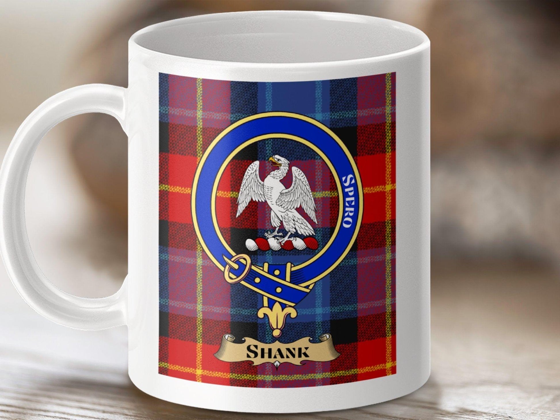 Physical Item 11oz / White Shank Clan Scottish Tartan Crest Mug