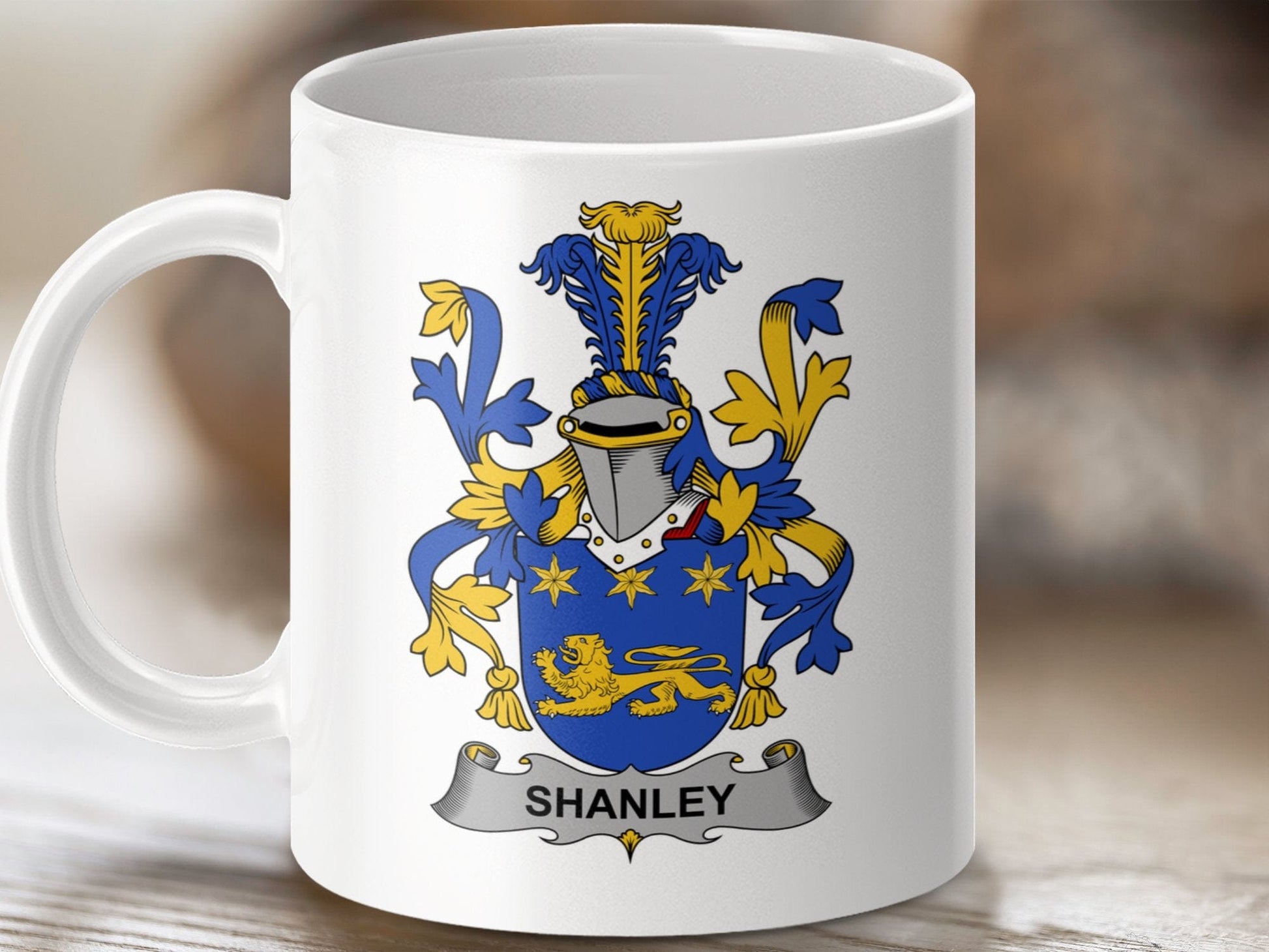 Physical Item 11oz / White Shanley Surname Irish Heraldry Ceramic Mug