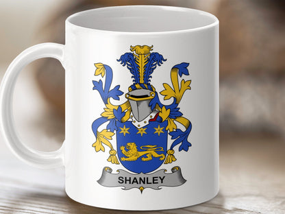 Physical Item 11oz / White Shanley Surname Irish Heraldry Ceramic Mug